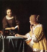 VERMEER VAN DELFT, Jan Lady with Her Maidservant Holding a Letter wetr oil on canvas